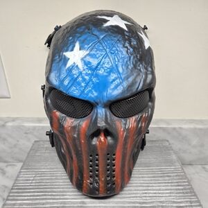 OutdoorMaster Skull Skeleton Airsoft Paintball Face Mask American Flag Red Blue